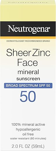 Neutrogena Sheer Zinc Oxide Dry-Touch Face Sunscreen With Broad Spectrum Spf 50, Oil-Free, Non-Comedogenic &Amp; Non-Greasy Mineral Sunscreen, 2 Fl. Oz