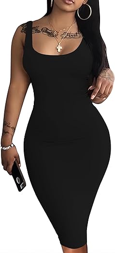 Nimsruc Women Casual Sexy Tank Top Bodycon Dress Summer Pencil Sleeveless Basic Midi Club Dresses