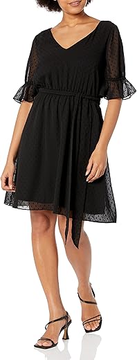 Nine West Womens V Neck Short Ruffle Sleeve Mini Dress