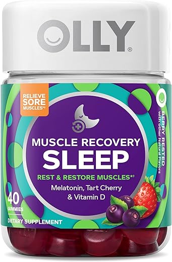 Olly Muscle Recovery Sleep Gummies, Sleep And Sore Muscle Support, 3Mg Melatonin, Tart Cherry, Vitamin D, Berry Flavor - 40 Count