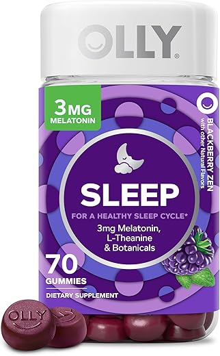 Olly Sleep Gummy, Occasional Sleep Support, 3 Mg Melatonin, L-Theanine, Chamomile, Lemon Balm, Sleep Aid, Blackberry - 70 Count