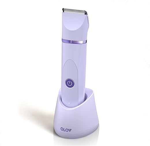 Olov Bikini Trimmer For Women - Wet/Dry Electric Body Shaver Groomer, Replaceable Ceramic Blade Heads, Face Hair Remover Head &Amp; Usb Recharge Dock, Waterproof Hygiene Razor, Purple