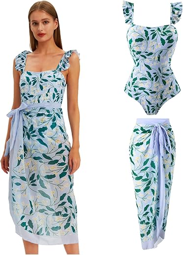 One Piece Swimsuit With Cover Up Set Sarong Swimsuits For Women Swimsuit With Cover Up Set Two Piece Bathing Suit