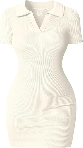 Oqq Women'S Mini Dresses Sexy Ribbed Short Sleeve Tummy Control Bodycon Mini Dress