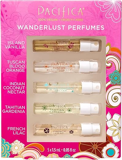 Pacifica Beauty, Wanderlust Spray Perfume Trial Set, Island Vanilla, 5 Scents, Fragrance Sampler Gift Set, Natural &Amp; Essential Oils, Clean, Vegan &Amp; Cruelty Free