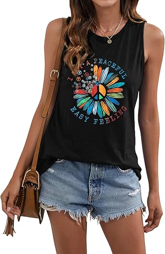 Peace Love Shirt Women 70S Hippie Shirts Sunflower Graphic Shirt Vintage Hippy Gifts Sleeveless Tees Tops