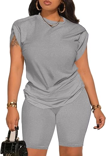 Pinsv Women 2 Piece Outfits Summer Sweatsuits Biker Short Workout Jogger Sets