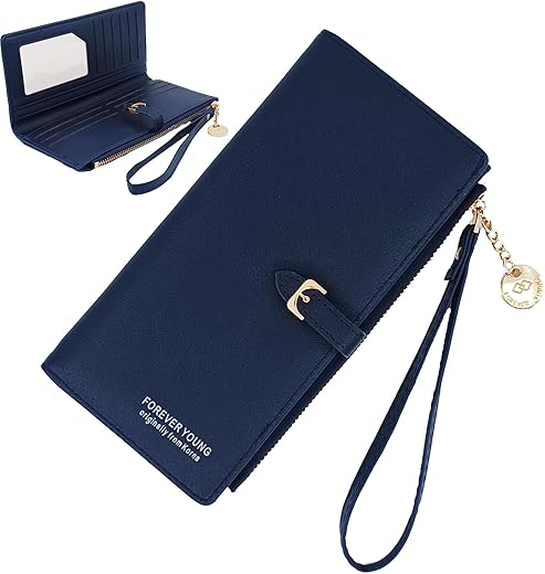 Port&Amp;Lotus Wallets For Women Dark Blue Credit Card Holder For Women Slim Wallet For Women Small Wallet Card Wallet Forever Young Wristlet Wallet