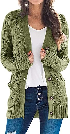 Prettygarden Womens Open Front Cardigan Fashion Button Down Cable Knit Chunky Outwear Coats