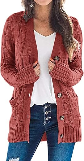 Prettygarden Women'S Open Front Cardigan Sweaters Fashion Button Down Cable Knit Chunky Outwear Coats