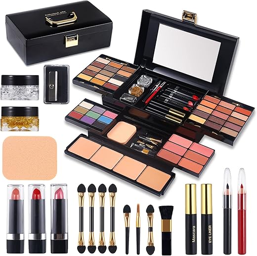 Professional Makeup Kit For Women Full Kit With Mirror 58 Colors All In One Make Up Gift Set For Girls Included Eyeshadow,Compact Powder,Blusher,Lipstick,Eyebrow Pencil,Gitter Gel,Eyeliner,Mascara (N)