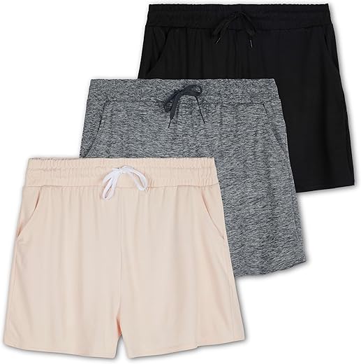 Real Essentials 3 Pack: Athletic Lounge Shorts For Women - Casual Sweat Shorts With Pockets (Available In Plus Size)