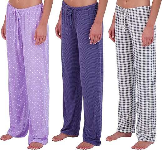 Real Essentials 3 Pack: Women’s Ultra-Soft Comfy Pajama Lounge Pants Sleepwear (Available In Fleece &Amp; Soft Knit In Plus Size)