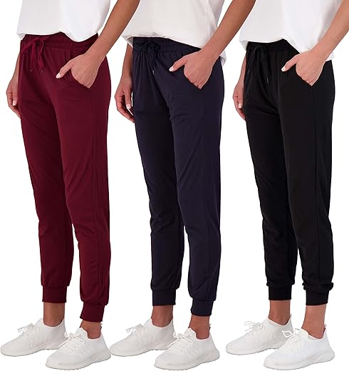 Real Essentials 3 Pack: Women'S Ultra-Soft Lounge Joggers Sweatpants Athletic Yoga Pants With Pockets (Available In Plus)