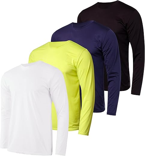 Real Essentials 4 Pack: Men'S Dry-Fit Uv Moisture Wicking Upf 50+ Spf Sun Protective Fishing Hiking Swim Long Sleeve Shirt