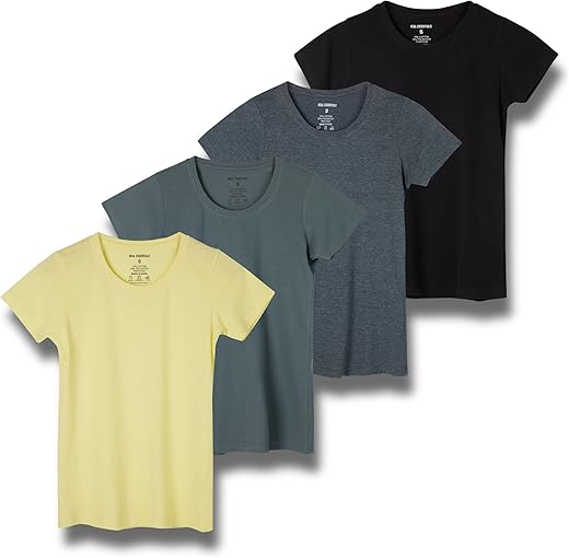 Real Essentials 4 Pack: Women'S Classic-Fit Cotton Short-Sleeve Scoop Crew Neck T-Shirt (Available In Plus Size)