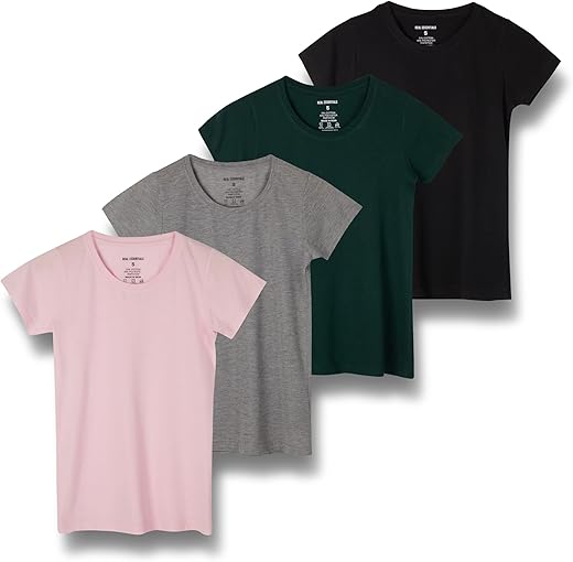 Real Essentials 4 Pack: Women'S Classic-Fit Cotton Short-Sleeve Scoop Crew Neck T-Shirt (Available In Plus Size)