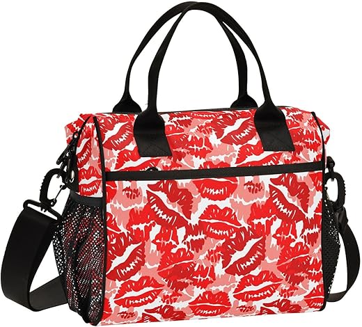 Red Lipstick Lunch Bag For Women Valentines Day Insulated Lunch Tote Bag Lunch Box For Office Picnic S