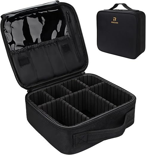 Relavel Travel Makeup Train Case Makeup Cosmetic Case Organizer Portable Artist Storage Bag With Adjustable Dividers For Cosmetics Makeup Brushes Toiletry Jewelry Digital Accessories Black