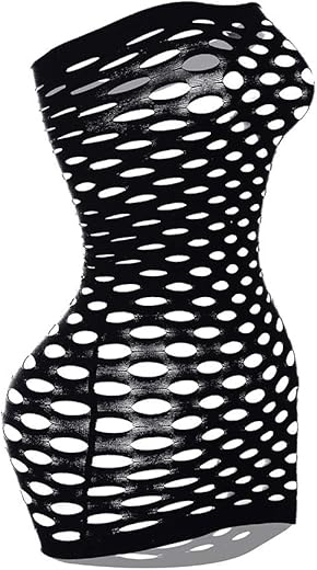 Sexy Womens Strapless Fishnet Lingerie Sleepwear Mini Dress Tube Chemise Bodysuit One Size