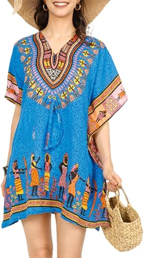 Short Kaftan Beach Cover Ups Dresses For Women Ladies Dashiki African Caftan Loungewear Free Size