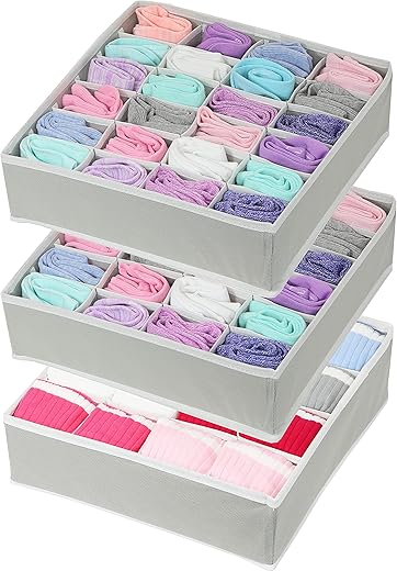 Simple Houseware Closet Drawer Organizer For Clothes, Socks And Underware, 3 Pack, Grey