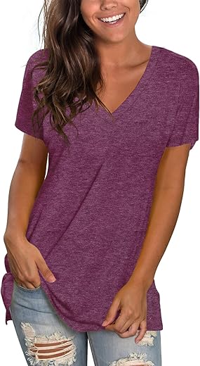 Sipaya Womens T Shirts Basic V Neck Tee Loose Fitting Casual Short Sleeve Tops