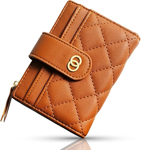 Small Wallet For Women- Credit Card Holder Wallet For Women Girls- Zipper Small Bifold Wallet Mini Coin Purse With Id Window (Khaki)