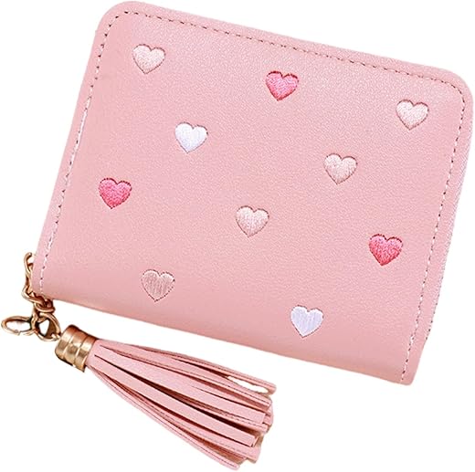 Small Womens Wallet With Zipper, Cute Slim Cards Wallets For Women, Pu Leather Card Wallet Organizer Credit Card Wallet, Card Cases Holder For Women Pink, Compact Size