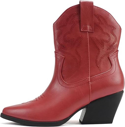 Soda “Blazing” ~ Women Western Stitched Pointe Toe Low Heel High Top Ankle Shaft Boot Bootie