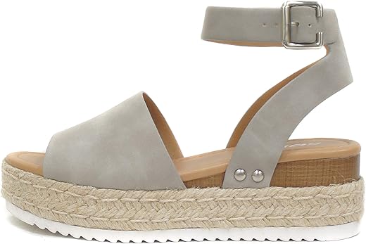 Soda Topic Open Toe Buckle Ankle Strap Espadrilles Flatform Wedge Casual Sandal