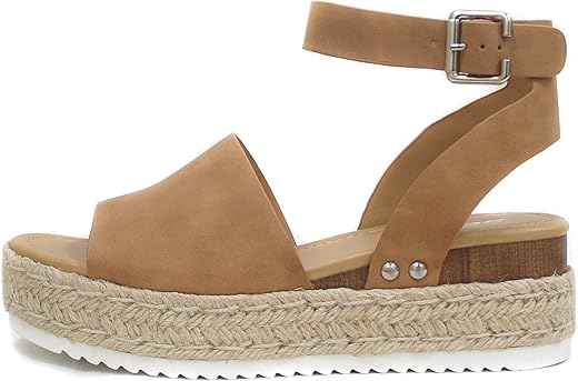 Soda Topic Open Toe Buckle Ankle Strap Espadrilles Flatform Wedge Casual Sandal