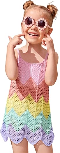 Soly Hux Toddler Girl'S Color Cable Knit Swimsuit Cover Up Short Beach Cami Dress