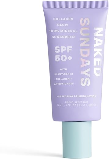 Spf50+ Collagen Glow 100% Mineral Sunscreen, Hydrating 100% Mineral Sunscreen With Zinc Oxide, Vegan Collagen, Primer &Amp; A Sheer Tint For Healthy Glow, 50Ml