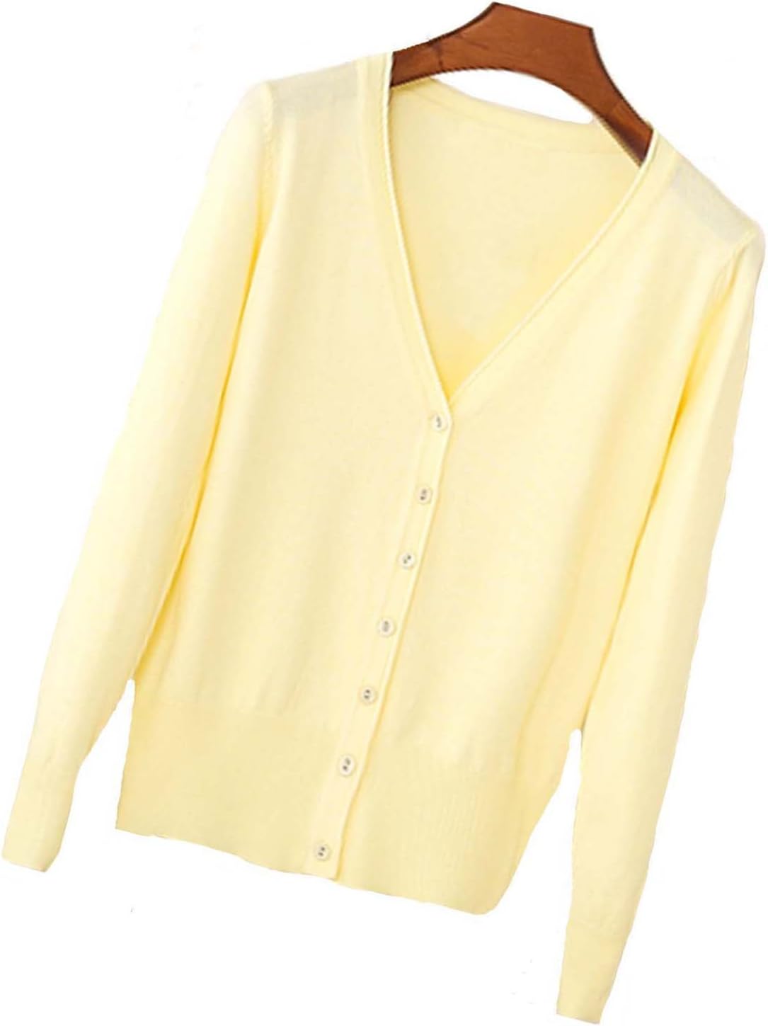 S.s Womens V-Neck Button Down Long Sleeve Crew Neck Soft Classic Basic Knit Cardigan Sweater (S-6X) (Large, Light Yellow)