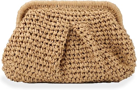 Straw Clutch Purse For Women Cloud Dumpling Pouch Straw Crossbody Shoulder Handbag Summer Beach Woven Bag