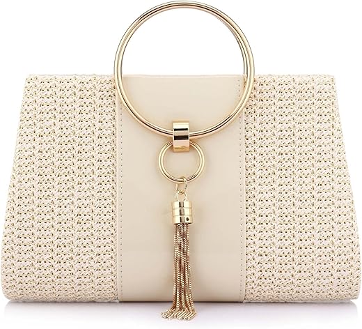 Straw Handbag Evening Bag Clutch Purses For Women, Fashion Summer Beach Tote Tassels Straw Clutch