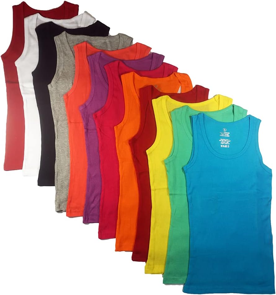 Studio 3 12 Pieces Pack Women'S Ribbed 100% Cotton Tank Tops-Assorted Color