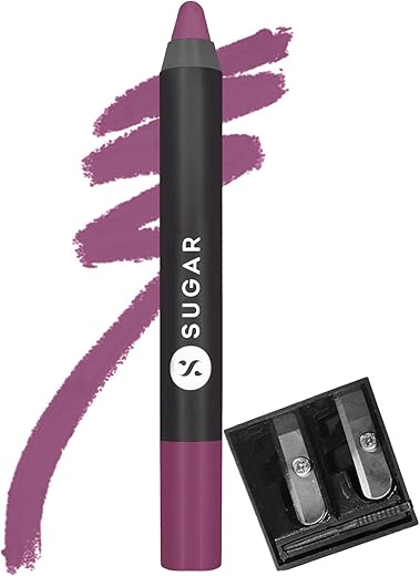 Sugar Cosmetics Matte As Hell Crayon Lipstick - 15 Stephanie Plum (Plum Mauve) With Sharpener Highly Pigmented, Creamy Texture, Long Lasting Matte Finish