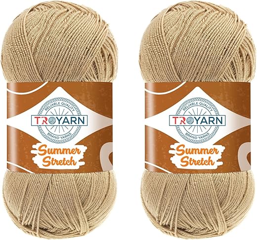 Summer Stretch (2-Skeins) Silky Effect Handknitting Crochet 100% Elastic Microfiber Acrylic Bikini Yarn 2X100Gr (2X438Yds)(114368-Light Beige)