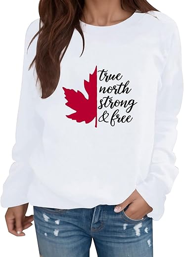 Sweatshirt For Women Maple Leaf Canadian Pride Casual Novelty Crew Neck Pullover Hoodie Long Sleeve Canada Maple Leaf