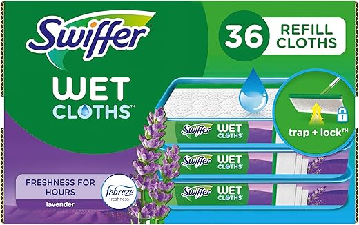 Swiffer Sweeper Wet Mopping Cloth Multi Surface Refills, Febreze Lavender Scent, 36 Count