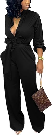 Sxclub Jumpsuits For Women Formal Sexy Elegant Long Straight Pants Busineess Party Jumpsuit With Belt Pockets