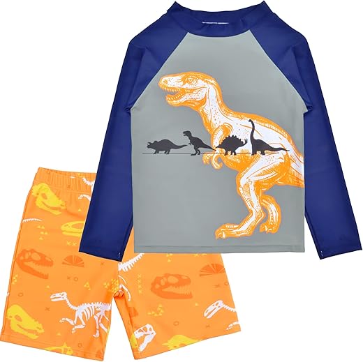 Sylfairy Boys Two Piece Rash Guard Swimsuits Kids Long Sleeve Sunsuit Swimwear Sets Bathing Suit