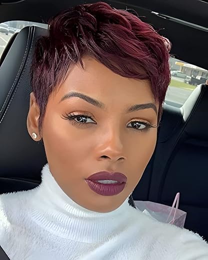 Synthetic Short Wavy Hair Wig, Short Pixie Cut Wig Wine Red Hair Wig Short Haircuts For For Black Women