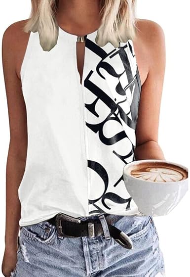 Tank Top For Women Keyhole V Neck Sleeveless Summer Casual Loose Fit Business Cute Floral Basic Shirt Blouse