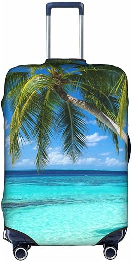 Travel Luggage Cover Suitcase Protector, Tropical Beach Palm Tree Washable Elastic Suitcase Baggage Cover Anti-Scratch Double-Sided With Zipper Closure For Wheeled Suitcase Fits 18-21 Inch Luggage