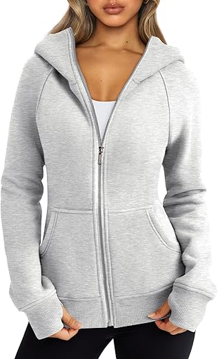 Trendy Queen Womens Zip Up Hoodies Fleece Jackets Sweatshirts Fall Outfits Sweaters With Pockets Winter Y2K Clothes