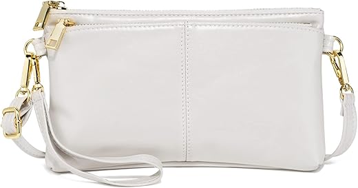 Triple Zip Small Crossbody Bag Lightweight Purses Vegan Leather Wristlet Clutch, Includes Adjustable Shoulder