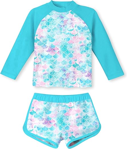 Tuonroad Girls 2 Pieces Rash Guard Swimsuit Long Sleeve Tankini For 4-10 Years